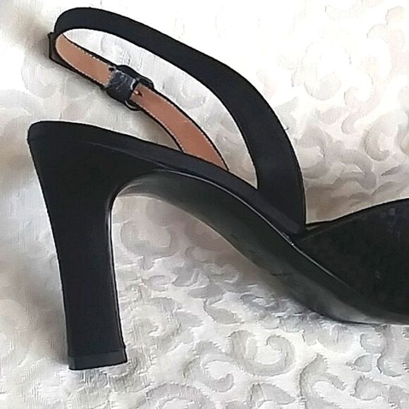 St John Sling back heels Black Satin with Sparkling Paillettes size. 9.5B - Picture 5 of 15